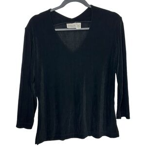 Chicos Travelers Black Slinky Knit Elbow Sleeve V Neck Blouse Size Medium